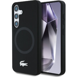 LACOSTE Case Silicone Microfiber W/ Silver Croc Logo Magsafe For Samsung Galaxy S25 Black - (LCHMS25SSMAK)