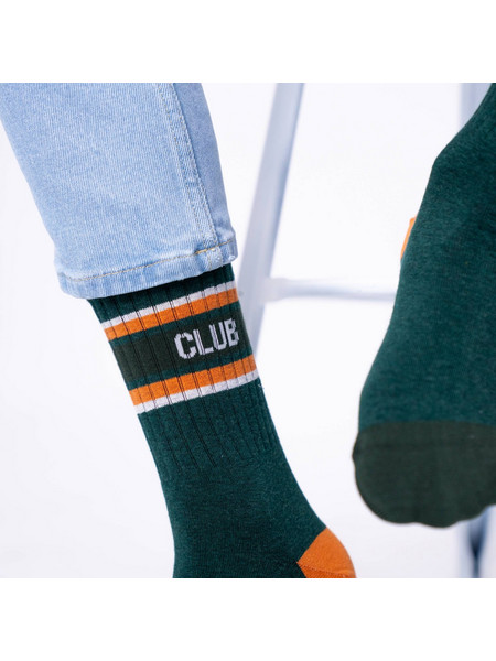 Retro Green combed cotton socks | Striped Orange & White