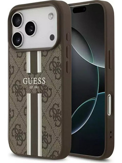 Θήκη Guess 4G Printed Stripes MagSafe με Επένδυση Συνθετικού Δέρματος για iPhone 17 Pro Max - Καφέ