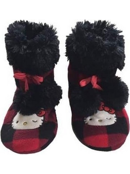 Παιδικά Καλτσοπαντοφλάκια Hello Kitty 04 σε Κόκκινο Μαύρο Καρό Σχέδιο Κόκκινο