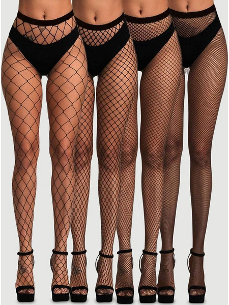 Σετ 4 Διχτυωτά Καλσόν Διαφορετικής Πλέξης 4 Piece Set Fishnet Stockings - Μαύρα