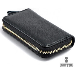 Ghetto Vintage Leather Zipper Key Holder Wallet | Compact Key Organizer with Card Slots Black