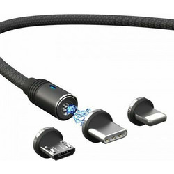 Moxom Magnetic USB to Lightning / Type-C / micro USB Cable Μαύρο 1m