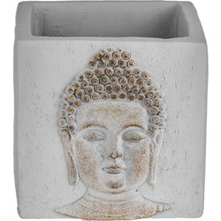 Ethnic Κασπώ Γκρι Καφέ Ανάγλυφος Βούδας 12.5x12.5x12cm
