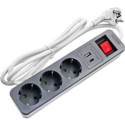 LAMTECH 3WAY SURGE PROTECTOR WITH 1xTYPE-C 1xUSB 3xSCHUKO BLACK/WHITE 1.5M