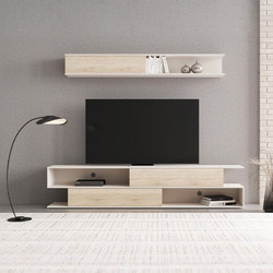 Σύνθετο σαλονιού Brick pakoworld σε oak-κρεμ απόχρωση 240x40x50.4εκ - PAKO WORLD - 192-000045
