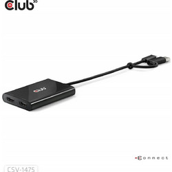 Club-3d Video Splitter 2:1 Csv-1475 Usb Type-c Usb Type-a Adapter To 2x Hdmi Displaylink 4k 60hz