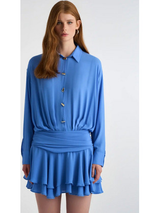 Crepe Mini Dress Denim Blue