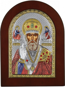 Εικόνα Άγιος Νικόλαος Prince silvero ασημένια με χρώμα σε καφέ ξύλο 20x26cm MA/E1108AX-C