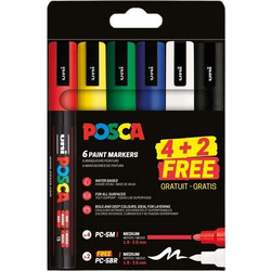 Posca Σετ 4 Μαρκαδόροι Posca PC5M + 2 Δώρο PC5BR Μύτη Πινέλο PC-5M/PC-5BR
