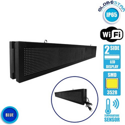 GLOBOSTAR(R) DISPLAY 90313 Κυλιόμενη Ψηφιακή Επιγραφή P10 Διπλής Όψης LED AC 220-240V Αδιάβροχο IP65 Μπλε - WiFi Control μέσω FK APP - Αισθητήρας Θερμοκρασίας & Υγρασίας - Μ168 x Π12 x Υ24cm