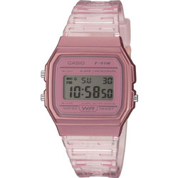 Casio Standard Ψηφιακό Γυναικείο Ρολόι Χρονογράφος με Ροζ Καουτσούκ Λουράκι F-91WS-4EF