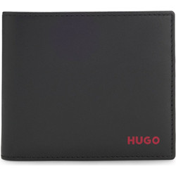 HUGO ΠΟΡΤΟΦΟΛΙ TIBBY_2.0_4CC COIN ΔΕΡΜΑ LOGO ΜΑΥΡΟ-ΚΟΚΚΙΝΟ