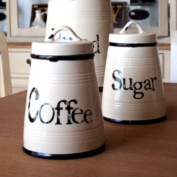 Σετ 2 κεραμικά βάζα coffee sugar μπεζ με μαύρο