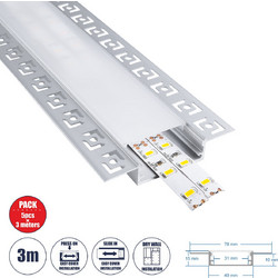 ALP-PLASTERIN GYPSO 70861-3M Χωνευτό Προφίλ Αλουμινίου Ειδικό για Γυψοσανίδα με Λευκό Γαλακτερό Πατητό Κάλυμμα για Ταινίες LED IP20 - Ασημί & Λευκό - Μ300 x Π7.8 x Υ1.4 - Πακέτο 5 Τεμαχίων