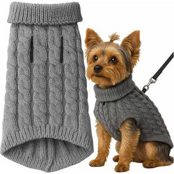 Purlov Πλεκτό Πουλόβερ Σκύλου & Γάτας με Ζιβάγκο Dog/Cat Clothes M - Γκρι