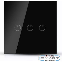 WiFi Χωνευτός Διακόπτης Αφής Τριπλός Μαύρο Σώμα (Amazon Alexa & Google Home) 8425 V-TAC