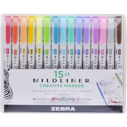 Zebra Mildliner Double Ended Marker Bold & Fine Point 15 Pack Soft & Mild Set (ZB-78115) (ZEB78115)