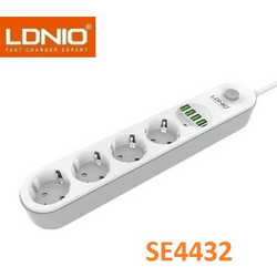 Ldnio Πολύπριζο 4 Θέσεων με Διακόπτη, 4 θέσεις USB και Καλώδιο 2m Λευκό 03010LPK00WH