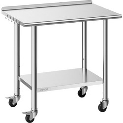 VEVOR Ανοξείδωτο Τραπέζι Εργασίας915 x 610 x 894 mm με Ρόδες, Πλάτη και Ρυθμιζόμενο Ράφι CFBXGGZTLCDJL8FNV001V0