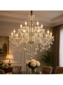 Artekko Chandelier Rea Πολυέλαιος 15φωτος Ε14 με Διάφανο Κρύσταλλο (87x87x100)cm Διάφανο