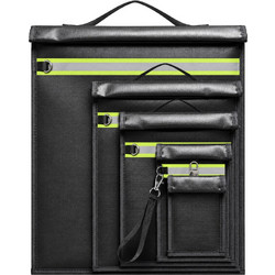 Set of 5 fireproof RFID signal blocking bags OTN-5R with handle and reflective strip - black