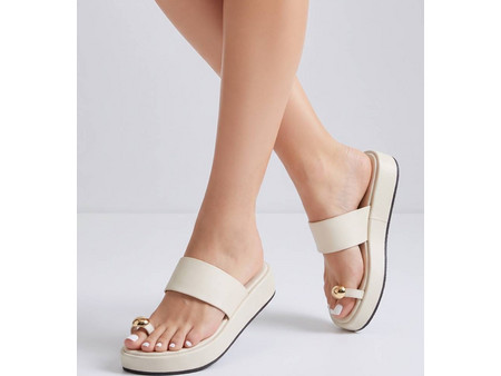 Flatforms λευκά με φάσα & toe ring