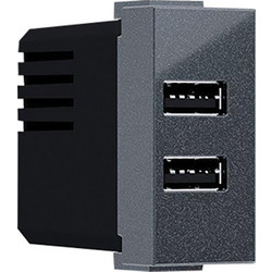 Acaelec Modys Πρίζα Τροφοδοσίας 2xUSB 1 Στοιχείου 1P IP20 230V 50Hz 0.3A 5V DC 2.4A Ανθρακί (10101412827)