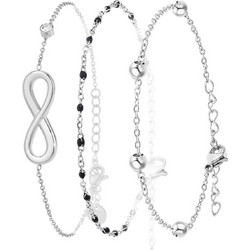 So Charm Σετ 3 Βραχιόλια Infinity διακοσμημένα με Κρύσταλλα Swarovski, Ασημί BS3023+B2381N+B2371D