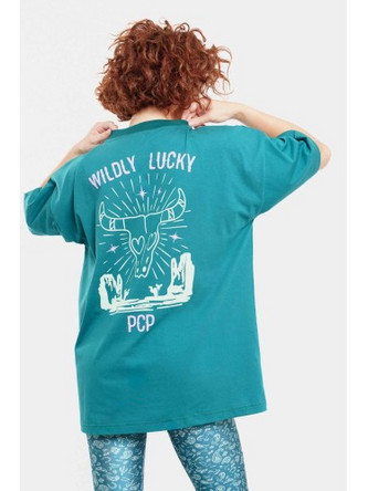 PCP Woman Short Sleeve T-Shirt With Embroider Wildy Lucky In Petrol - Γυναικεία Πετρόλ Μπλούζα