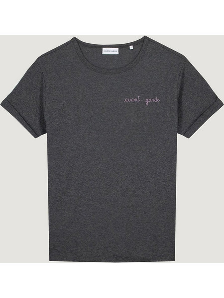 Maison Labiche γυναικείο T-shirt μονόχρωμο με κεντημένο lettering Avant Garde - AAWPOITOUAVANTG Ανθρακί