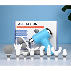 Mini Massage Gun Πιστόλι Μασάζ Σώματος με 6 Επίπεδα Έντασης & 9 Κεφαλές - Fascial Gun - ΓΑΛΑΖΙΟ