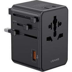 USAMS φορτιστής/αντάπτορας πρίζας CC334, USB & 3x USB-C, universal, 100W, GaN, μαύρος