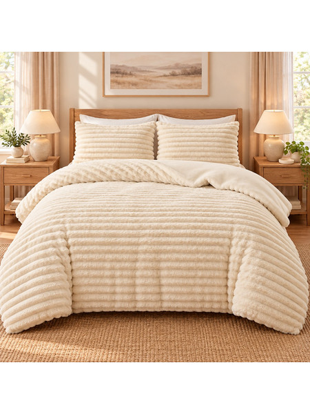 Κουβερτοπάπλωμα Υπέρδιπλο 220x240cm 3KG Extra Soft με Ανάγλυφες Ρίγες Μπεζ ForHome 557703 - For Home