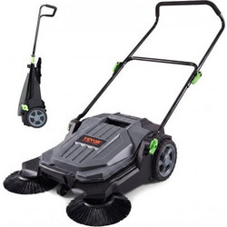 VEVOR Walk-behind Hand Push Floor Sweeper, 65 cm Sweeping Width Floor Sweeper Manual Non-Electric, 18.9-Liter Waste Container, Angle & Height Adjustable Folding Handle for Walkway, Yard, Garage, Patio