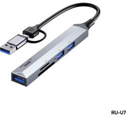 Remax RU-U7 USB Hub 3.0 USB-C με 5 Θύρες USB-A / Card Reader