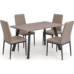 JETTA-BAXTER Τραπεζαρία Μέταλλ ο Βαφή Μαύρο, Τραπέζι Sonoma Oak+4 Καρέκλες Pvc Cappuccino Woodwell