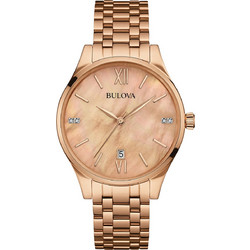 Bulova Diamond Γυναικείο Ρολόι με Ροζ Χρυσό Μεταλλικό Μπρασελέ 97S113