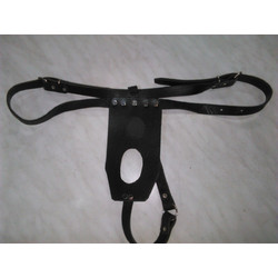 BDSM Strap On από δέρμα με δύο τρύπες και ζώνη φάρδους 3 cm