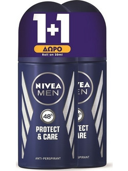 Nivea Protect & Care Ανδρικό Αποσμητικό Roll On 48h 2x50ml