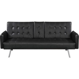 Woodwell Wells Τριθέσιος Καναπές Κρεβάτι Δερματίνη Μαύρος 188x82x80cm Ε9681,2 | BestPrice.gr