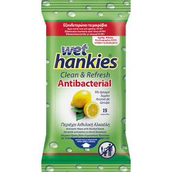 ΜΕΓΑ Wet Hankies Clean & Refresh Αντισηπτικά Μαντηλάκια Χεριών Lemon 15τμχ