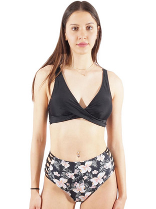 Gsecret Bikini Set Τριγωνάκι Ψηλόμεσο Floral Μαύρο FH3136-23187