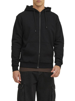 Jack & Jones Ανδρική Ζακέτα Φούτερ με Κουκούλα και Φερμουάρ Μαύρη 12249342