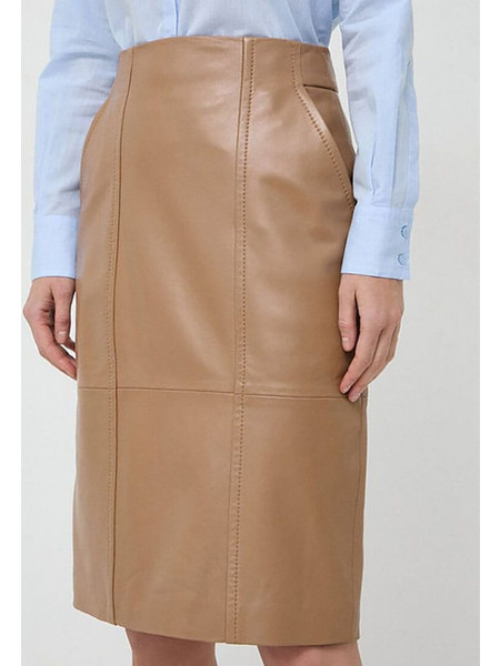 Hugo Boss Μίντι Φούστα Δερματίνη Ψηλόμεση Pencil Μπεζ 50505502-260