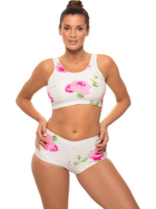 Marko Bikini Set Μπουστάκι Ψηλόμεσο Boxer Floral Λευκό Ροζ M-722
