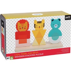 Lion, Tiger, and Bear Wooden Stacking Puzzle