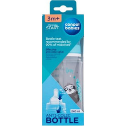 Canpol Βabies Easy Start Exotic Animals Πλαστικό Μπιμπερό με Θηλή Σιλικόνης κατά των Κολικών 3+ Μηνών Light Blue 240ml