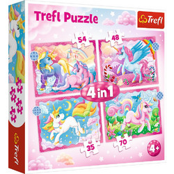 Παιδικό Puzzle Trefl 4 in 1 Unicorns & Magic 35 + 48 + 54 + 70 Κομμάτια