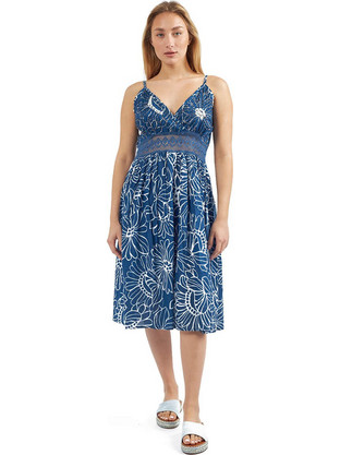 Verde Midi Καλοκαιρινό Καθημερινό Φόρεμα Floral Navy Μπλε 52-0104